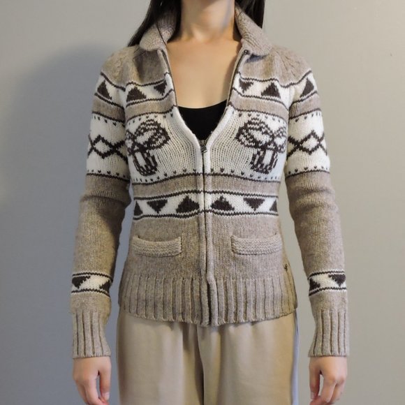 TNA Aritzia Tan Cowichan 100% Lambswool Zip Up Long Sleeves Sweater Cardigan - Picture 5 of 11